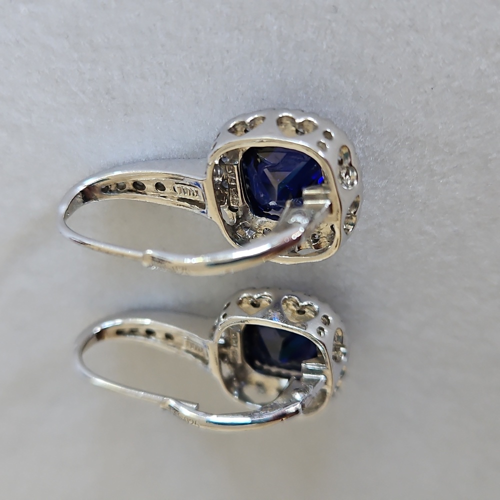Cushion Cut Sapphire Earrings - Picture 7 of 16